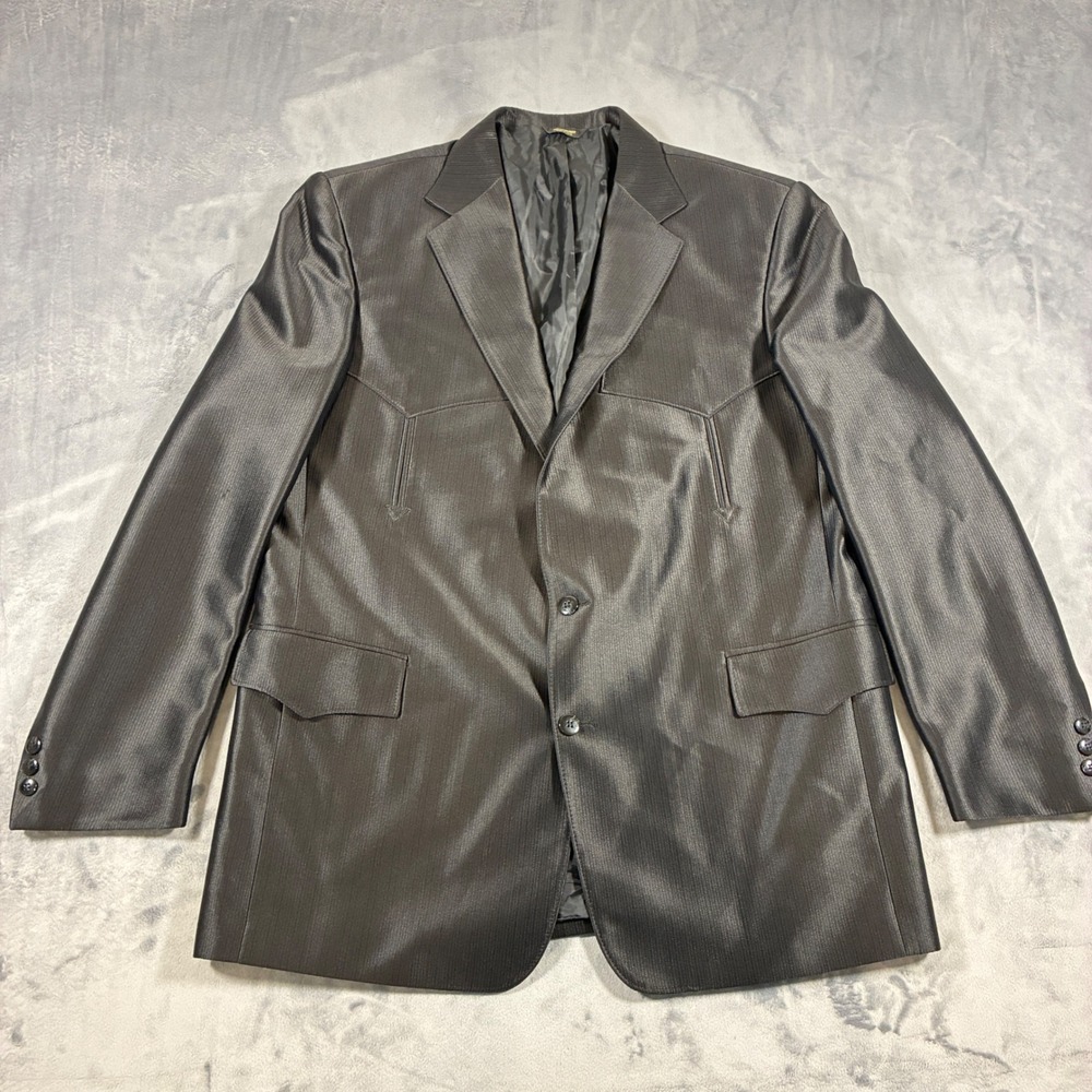 Pioneer Wear Blazer Mens 46 Black Western Yoke Sharkskin Two Button Sport Coat
